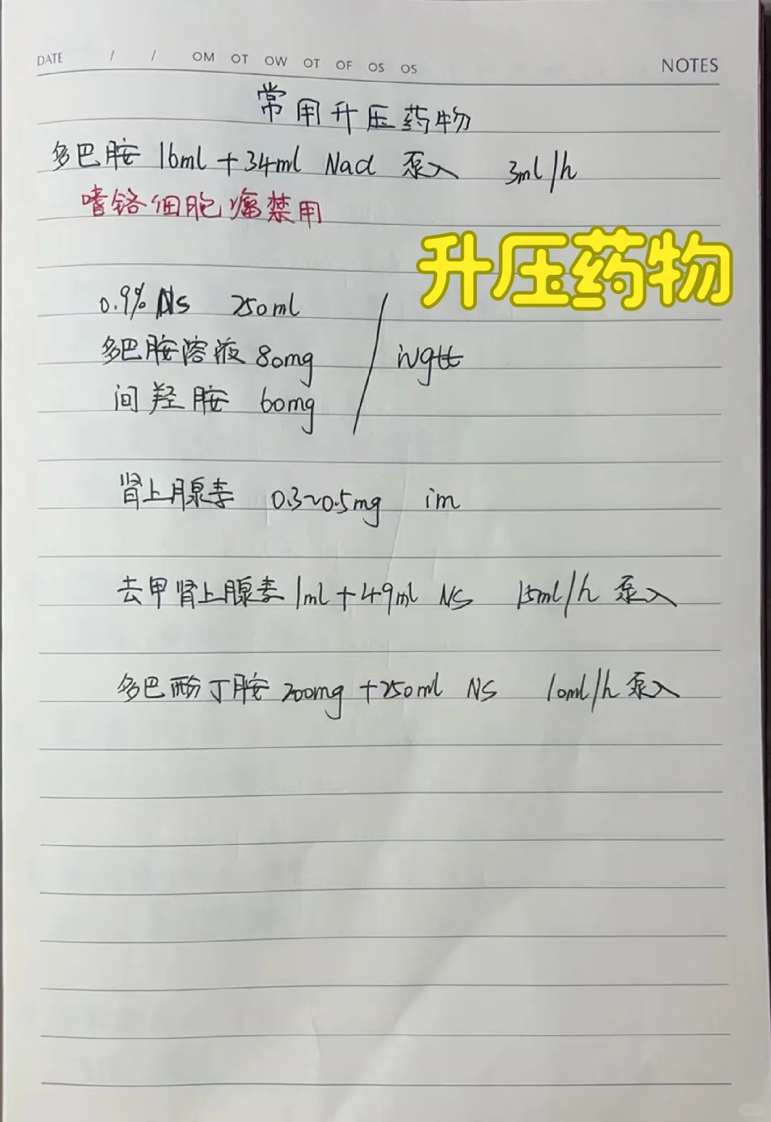 常用升压药物
