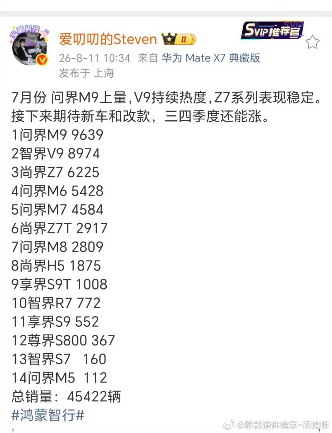 统计的很详细啊新能源大牛说大v聊车