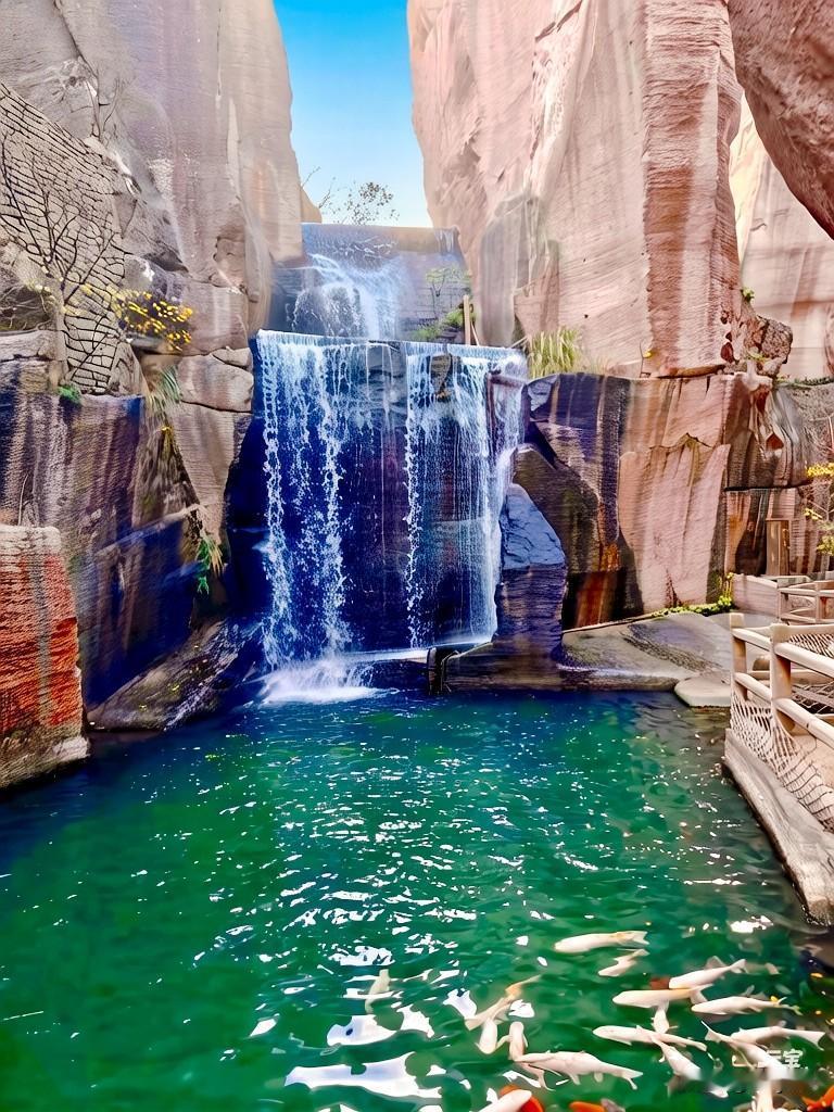 漫步双合石壁，被这一方天地惊艳。红褐色的岩壁是岁月的笔触，白练般的瀑布是灵动的诗