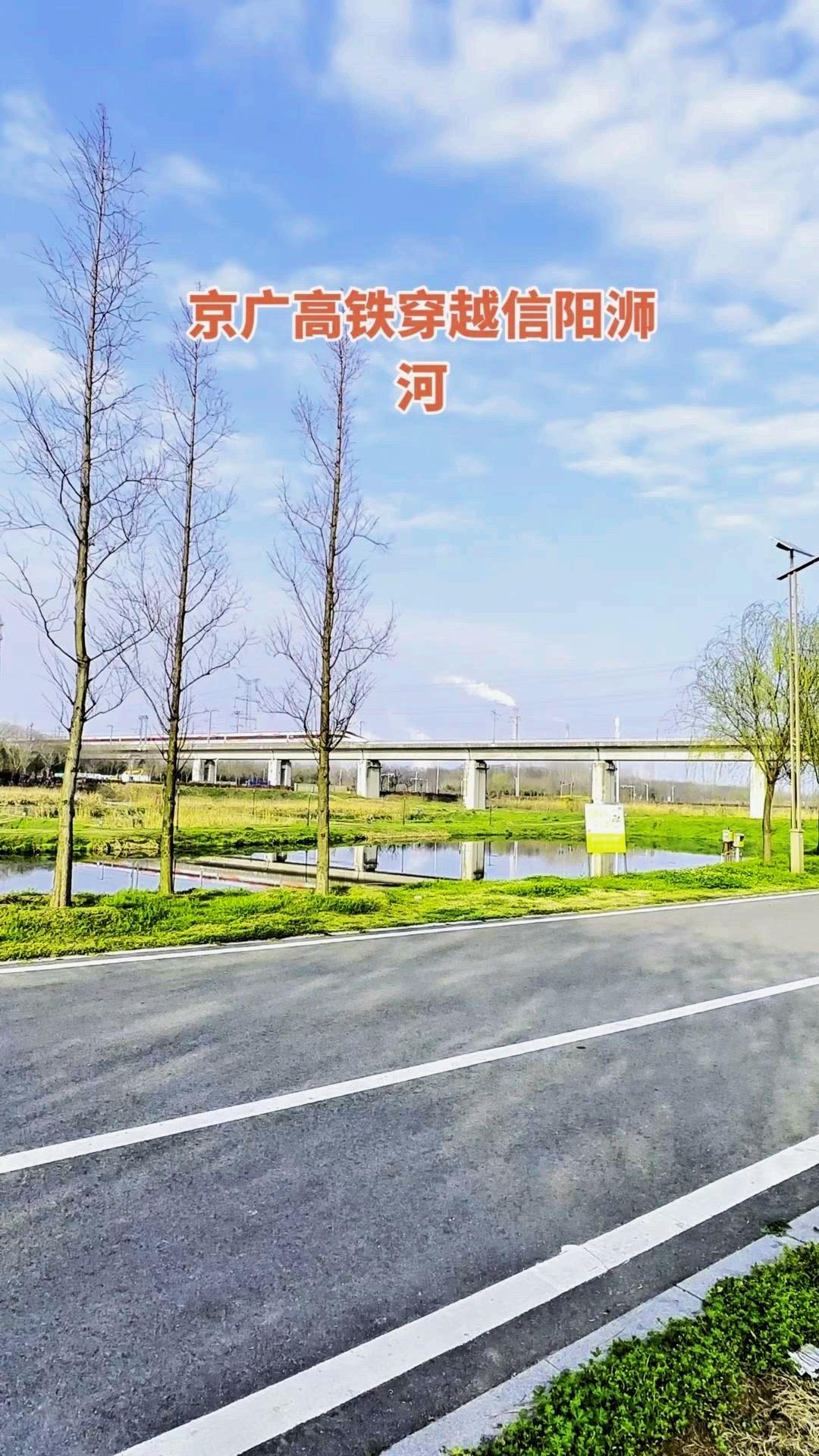 🚄飞驰的京广线掠过浉河三期，沿途满眼都是澄澈的流水与繁花滩涂，连飞鸟都在水岸栖