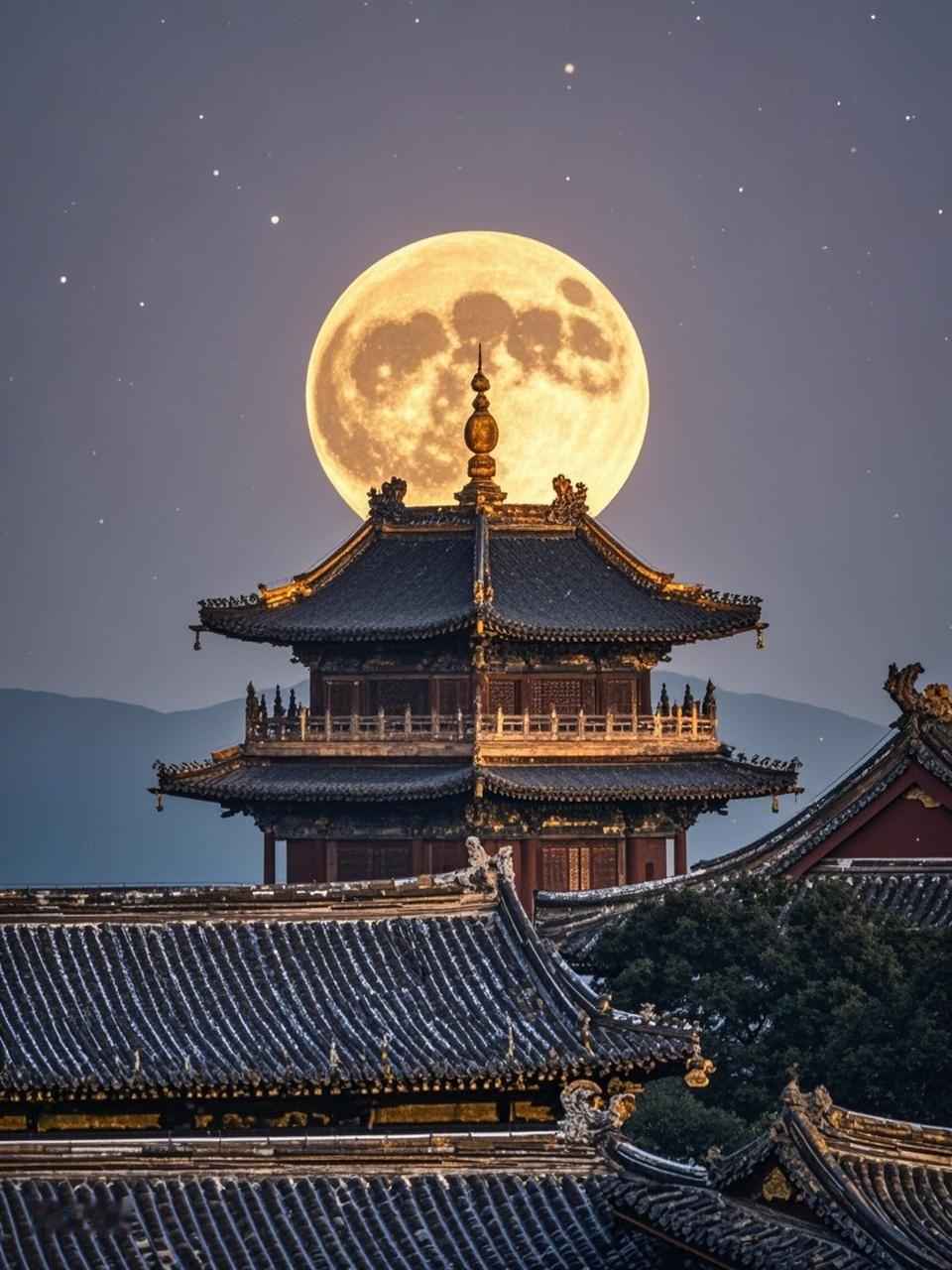 AI妙生图冷月照古寺。