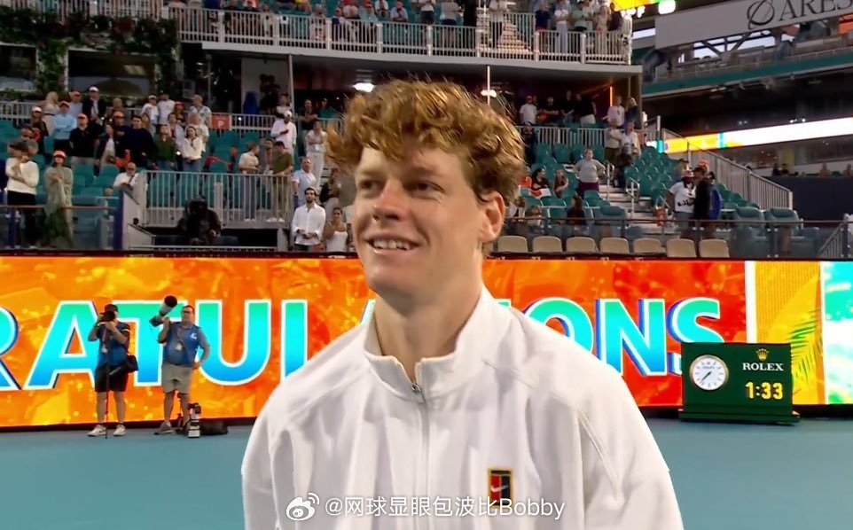 辛纳在击败莱赫卡赢得迈阿密公开赛后的发言：“我真的真的非常开心。现在我也很高兴可