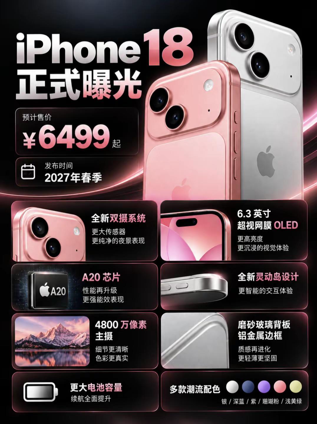 iPhone18标准版配置提前曝光。iPhone18标准版配置提前曝光，看完你心