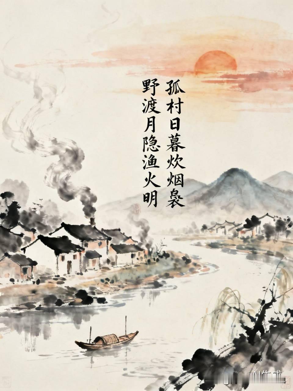 上联：孤村日暮炊烟袅；求下联下联，野渡月隐渔火明！[烟花]