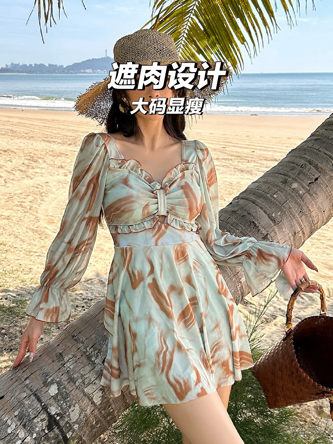 橘色显白连体泳衣💥遮肉显瘦绝了