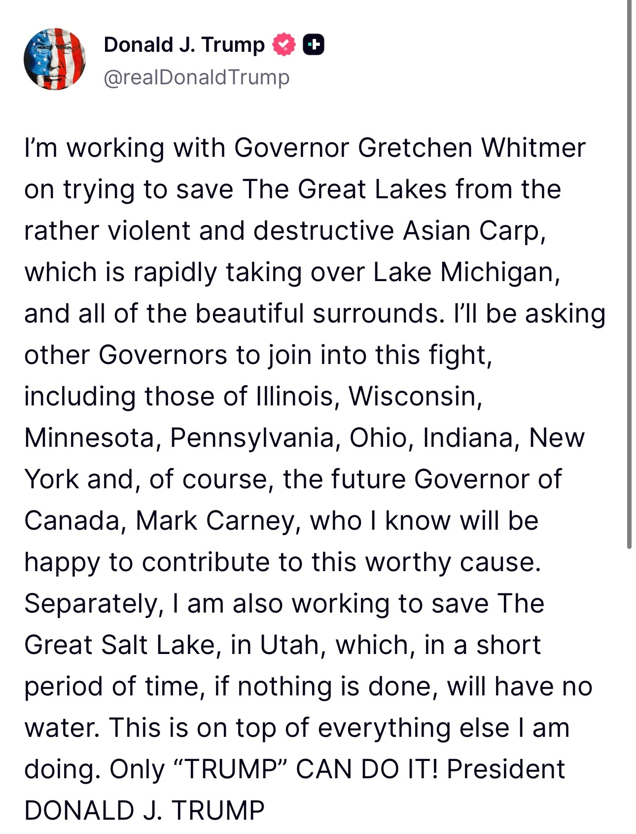 周二，特朗普又把加拿大总理卡尼称为“未来的加拿大州长”。他在 Truth Soc