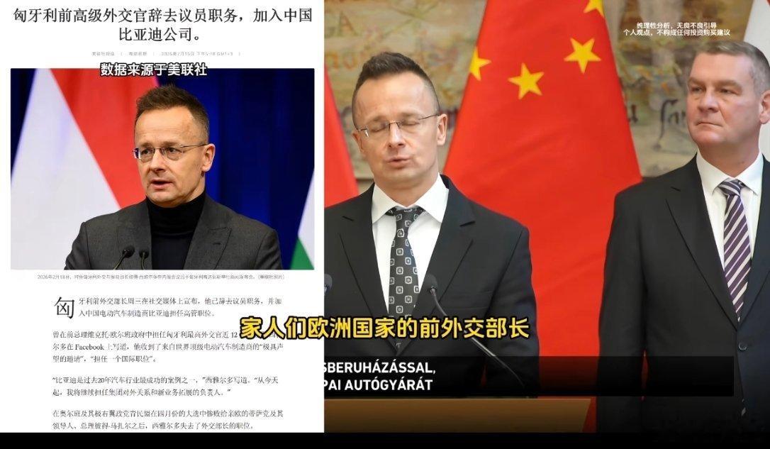 偷塔成功？匈牙利前外长西雅尔多，可是干了12年的老牌政客，直接辞去议员扎进比亚迪