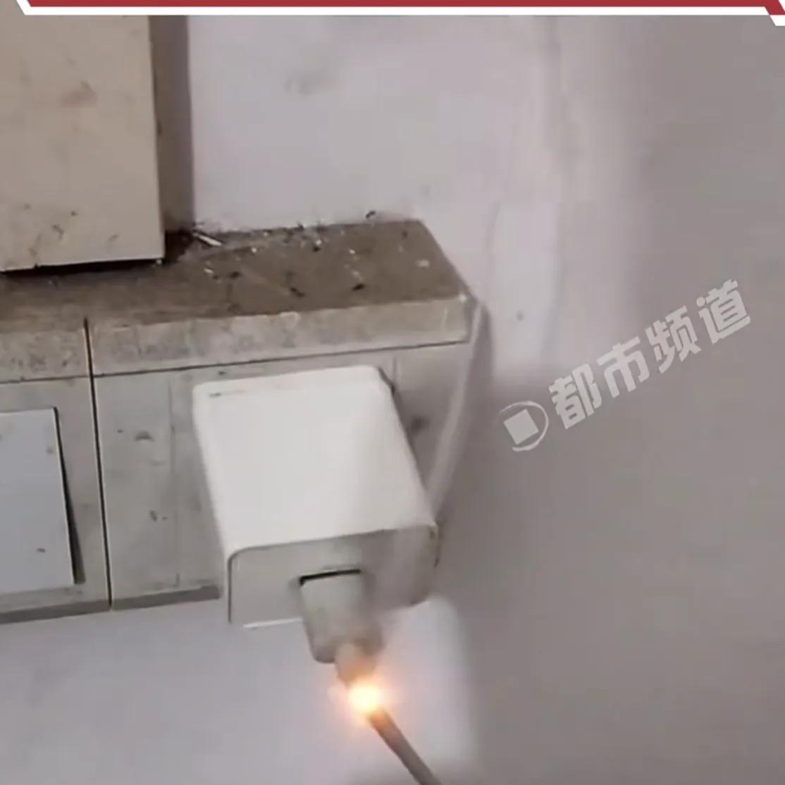 一网友说：仅仅上楼晾衣服的功夫，手机在充电 充电线却自燃了……

原来真的这么不