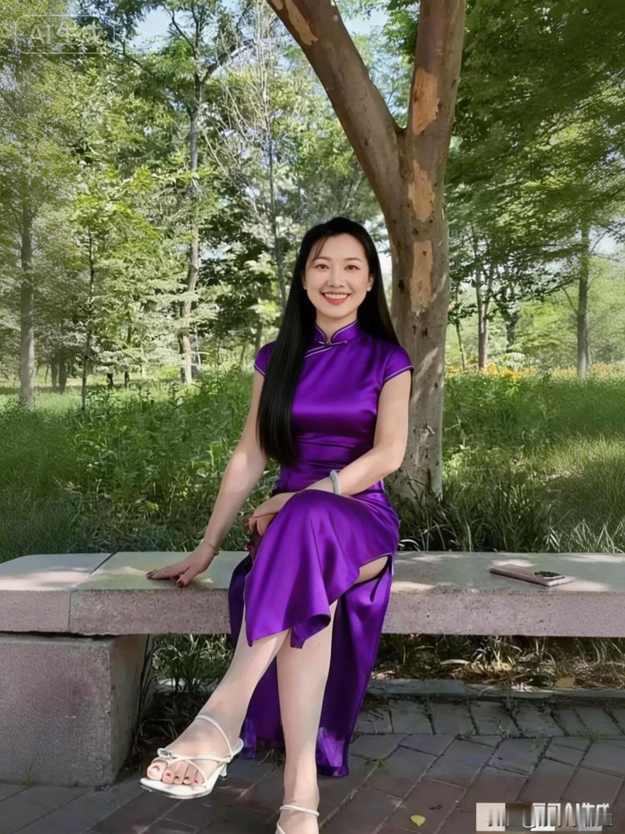 紫色旗袍裙，优雅与自然完美融合，尽显东方韵味！🌿💜
