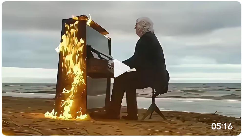 老特弹着钢琴唱着歌：硝烟弥漫，生灵涂炭，国将不国；水深火热，丈夫已死，妻儿离散；