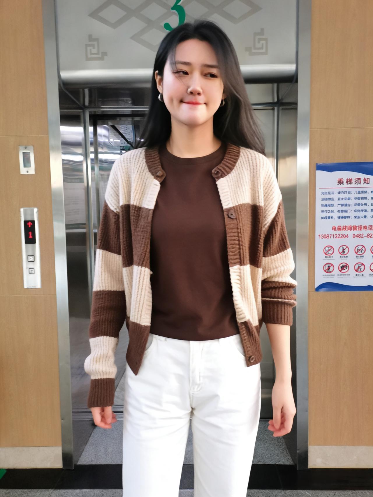 我在电梯门开合的缝隙里
撞见她的笑 像撞翻了蜜罐
棕白开衫的纹路 是时光的针织