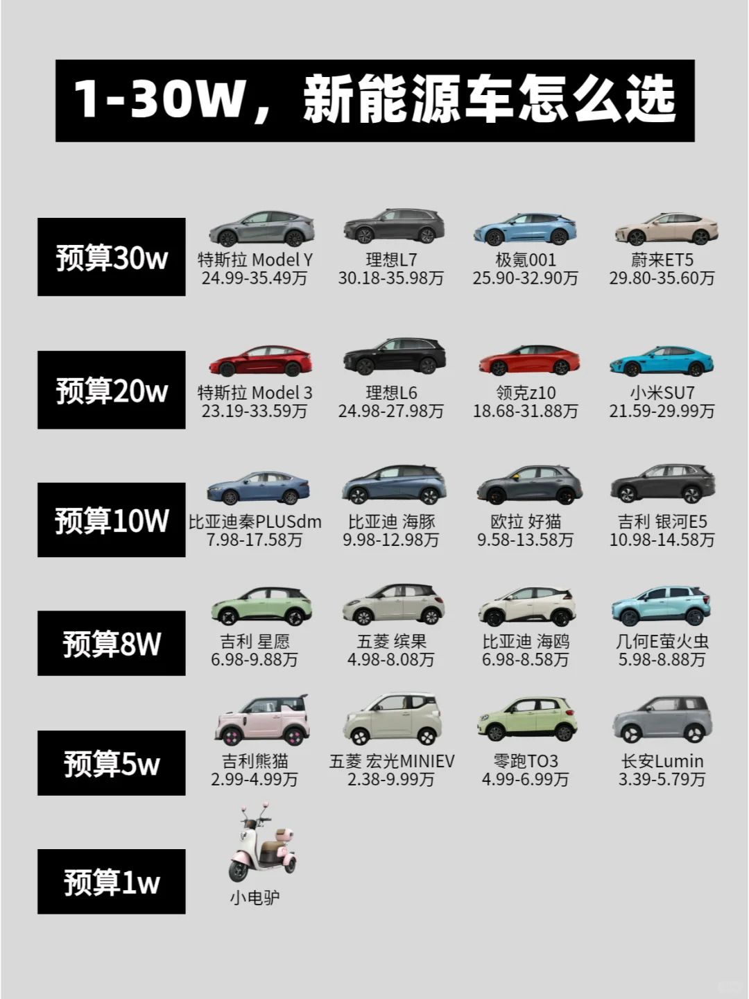 1-30W，新能源车怎么选