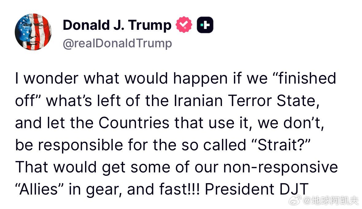 ‼️特朗普：“我很好奇，如果我们把剩下的“伊朗恐怖国家”彻底“干掉”，然后把那地