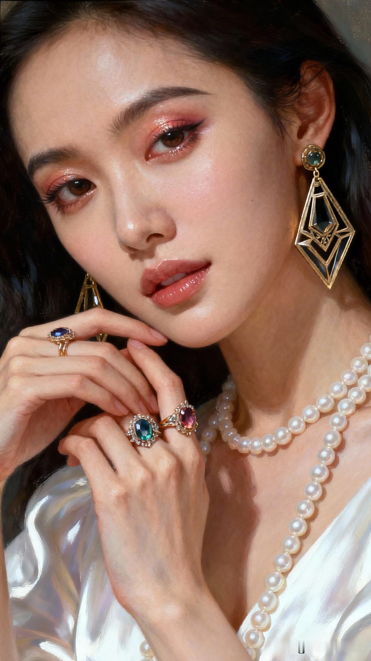 珠光宝气映容颜，玉环轻抚耳畔间。优雅自信穿搭分享 优雅珠宝，闪耀迷人，尽显奢华魅