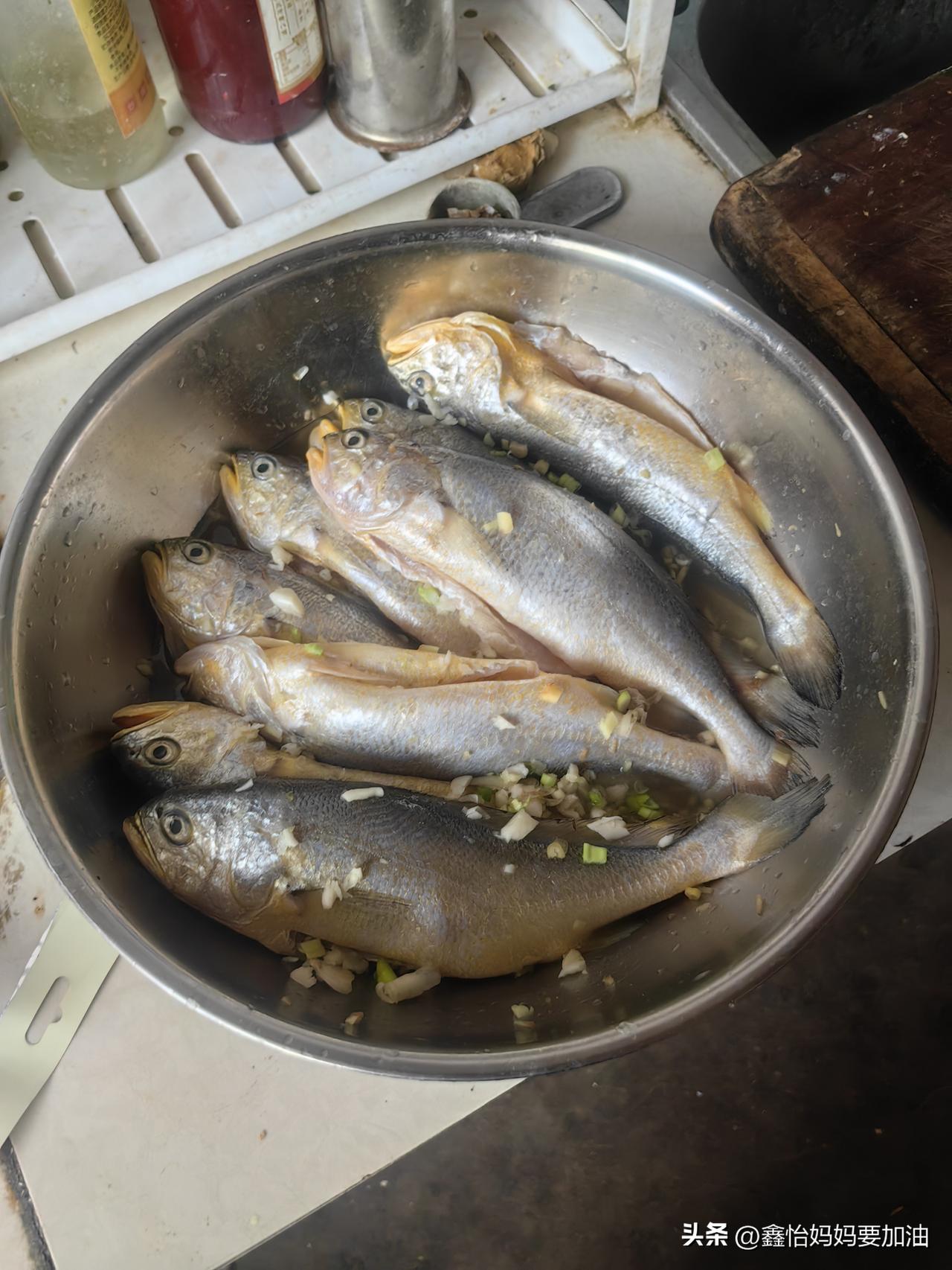 这是老公没住院前，好心人给的黄花鱼，总共十条，两条给姑姑了，剩八条，公公都给腌制