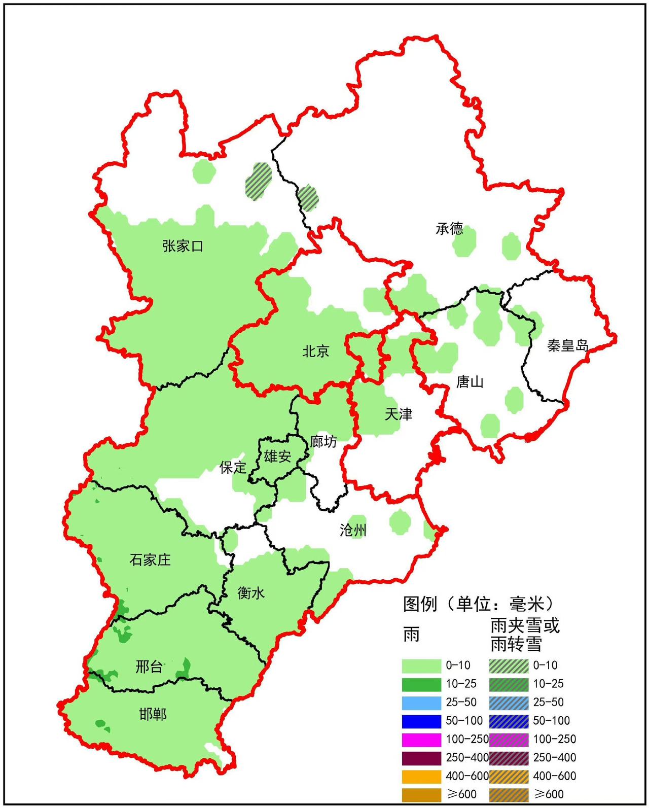 据气象、水文部门降雨观测数据统计，8日7时-9日7时（图1），我省除了承德中北部