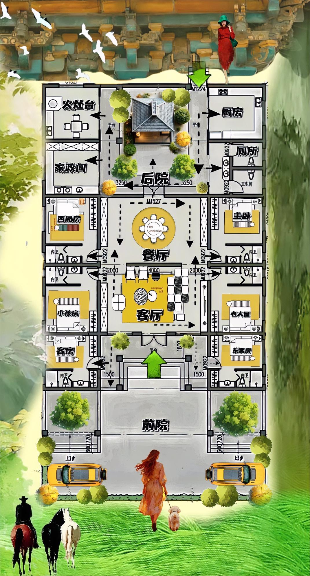 你看，这个合院超大气，540㎡凭一本正经六房，打出中式四合院的气场，很接地气，内