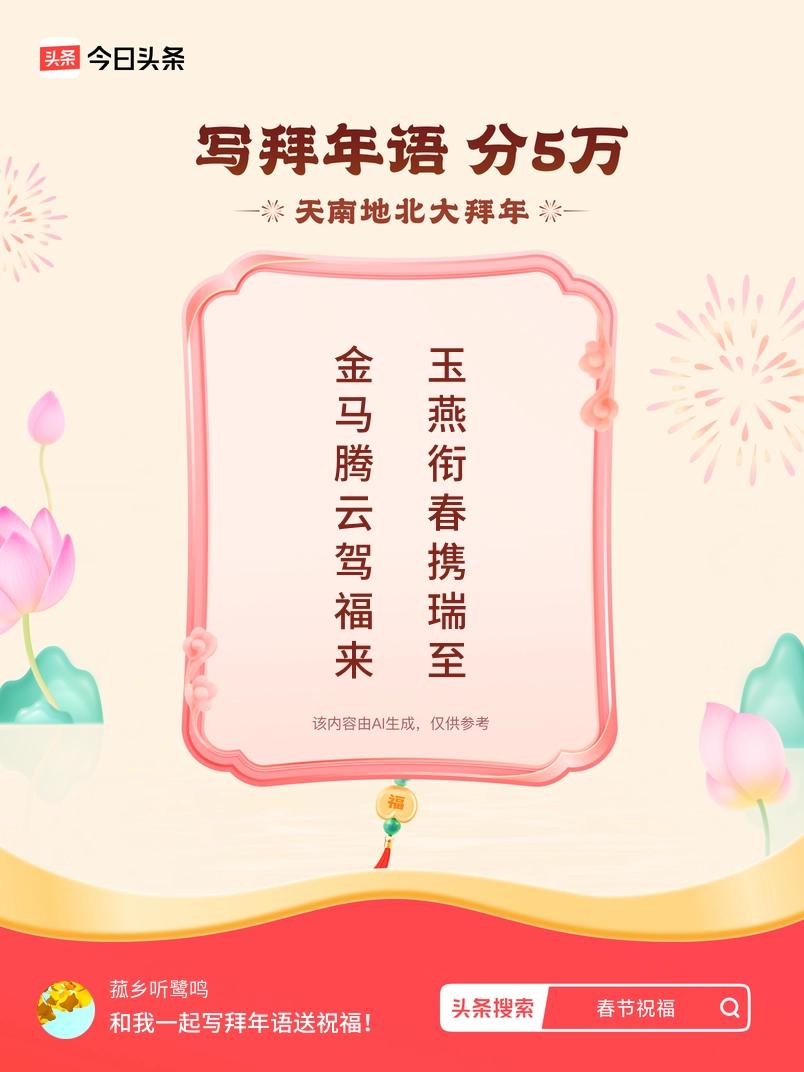 写拜年语送祝福新春拜年送祝福！我的祝福是：“金马腾云驾福来，玉燕衔春携瑞至”！快