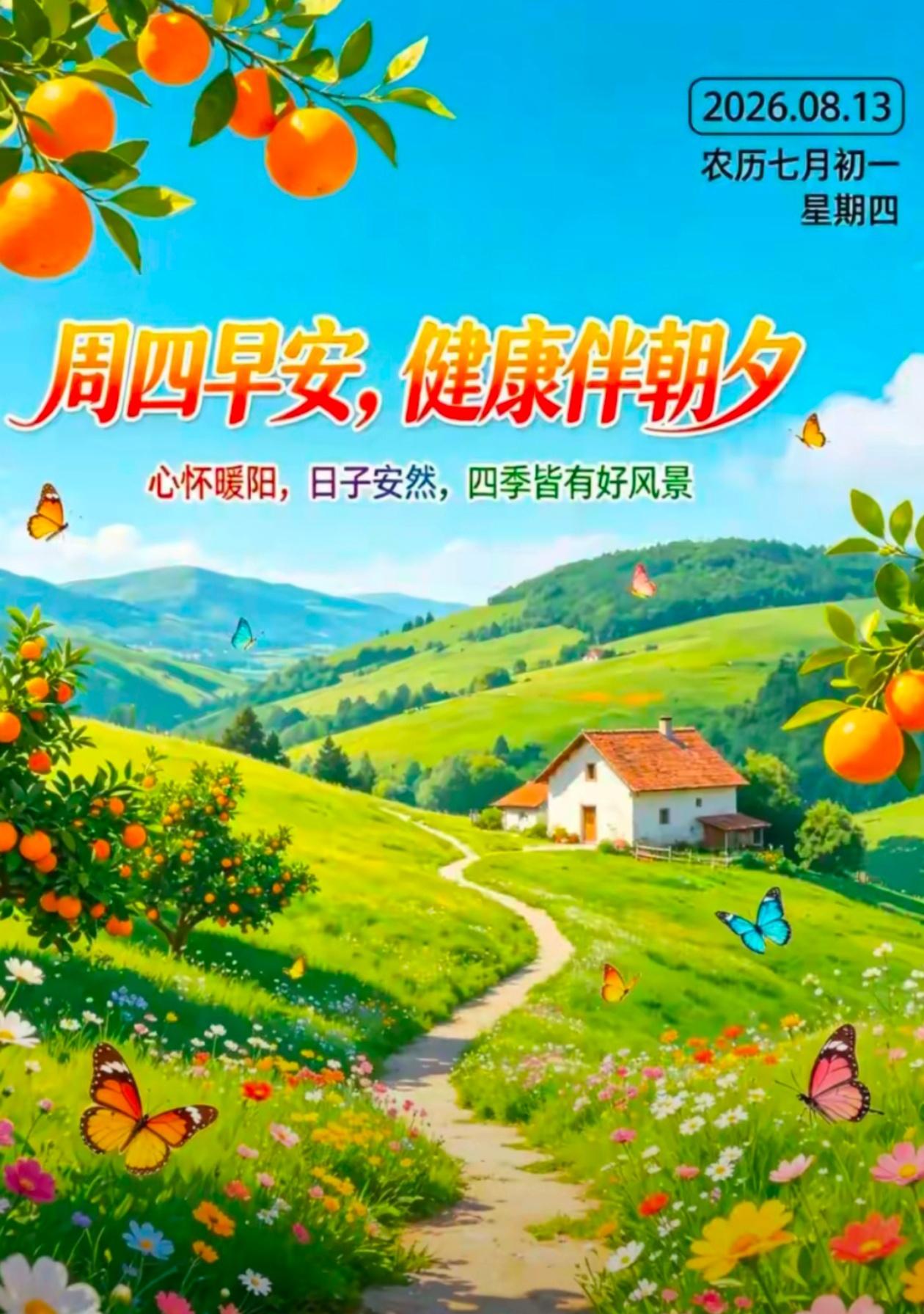 [福]2026./8月13日，早安吉祥，秋澄纳福，曙送清欢[福]

[彩虹]天际