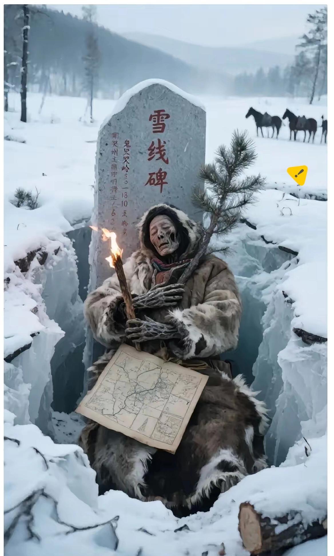 漠河雪线碑惊现,
光绪妻血染冻原,
37图救百人传奇

❄️ 冻土突然裂开，冰窟