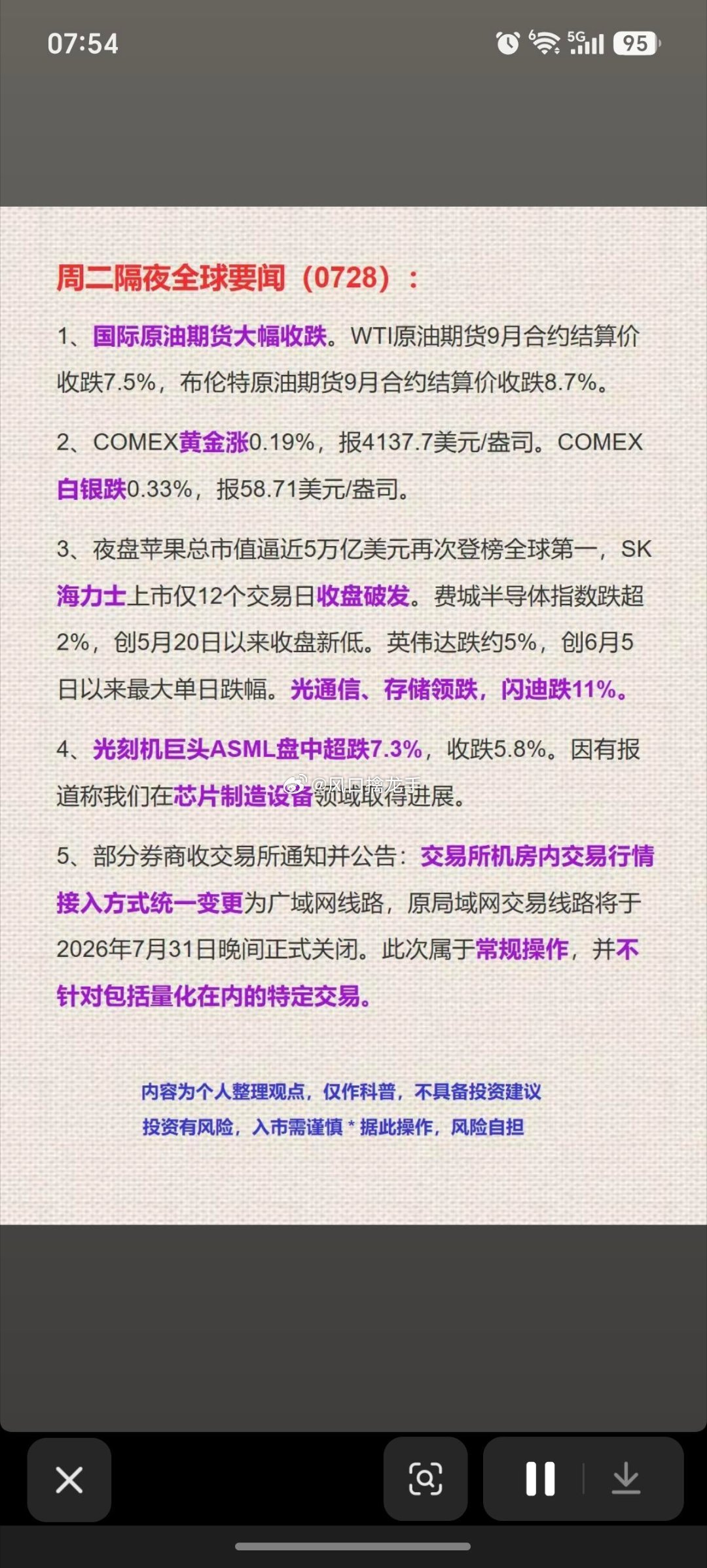 7.28周二｜隔夜全球财经要闻深度汇总（盘前参考）隔夜外围市场分化明显，能源价格