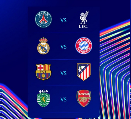 欧冠8强对阵来了欧冠联赛1/8决赛战罢，最终八强对阵出炉：巴黎圣日耳曼vs利物浦