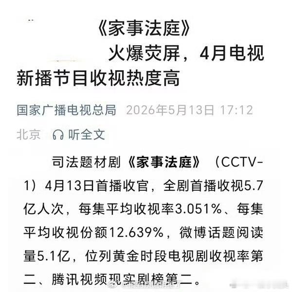 广电总局认证龚俊《家事法庭》，4月电视新播节目收视热度高！火爆荧屏，首播收视5.