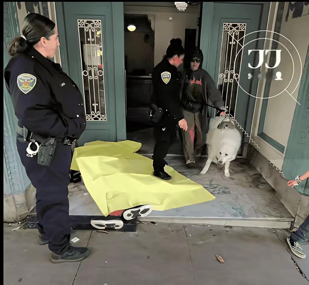 旧金山田德隆区一公寓门口，早上起来，人们又发现了一具冻死的尸体。 