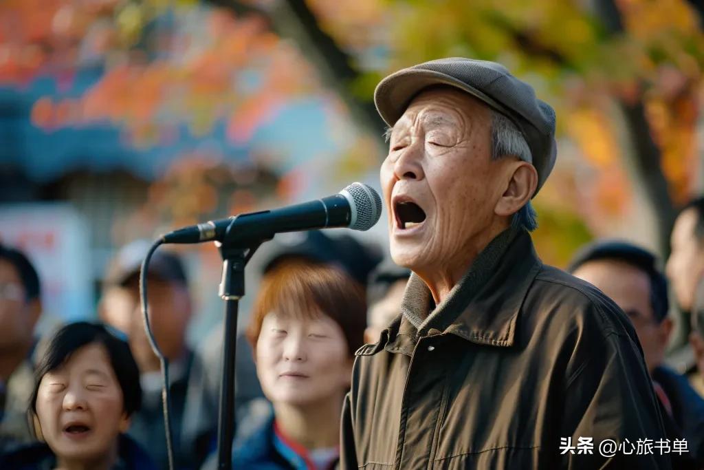 驻足留观花甲人，红歌唱醉青春发。