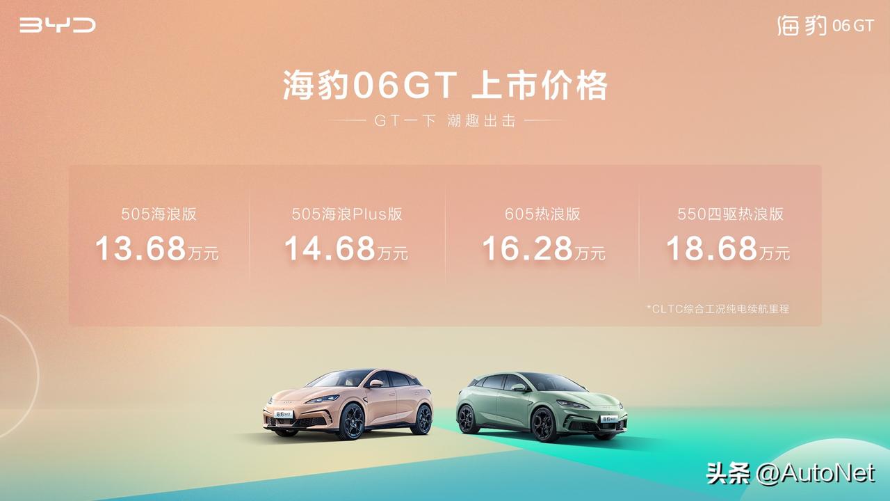 海豹06GT正式上市了，售价13.68-18.68万！
没错，这是一款运动风格纯