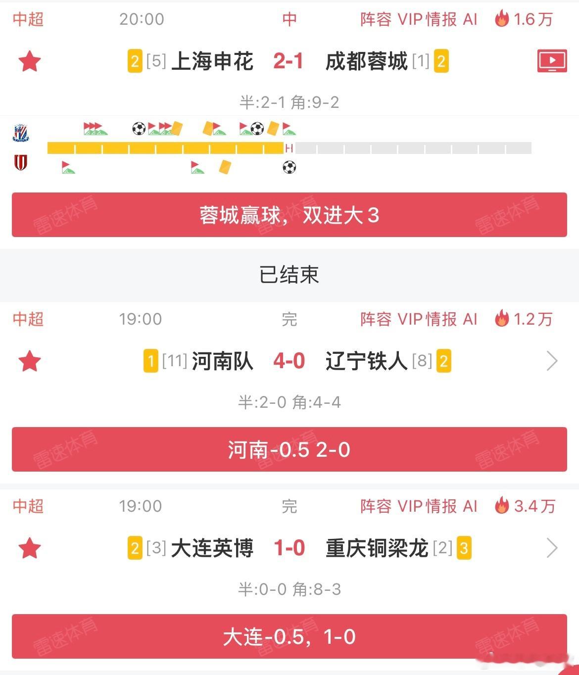 V+先下一城6连红，成都蓉城加油好么，申花大哥放个水好么
