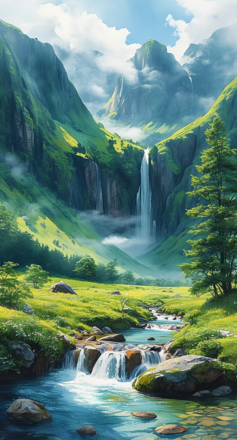 这副对联的意境深远，将“山水风景”升华为“万物万心万人生”，既体现了自然的壮丽，