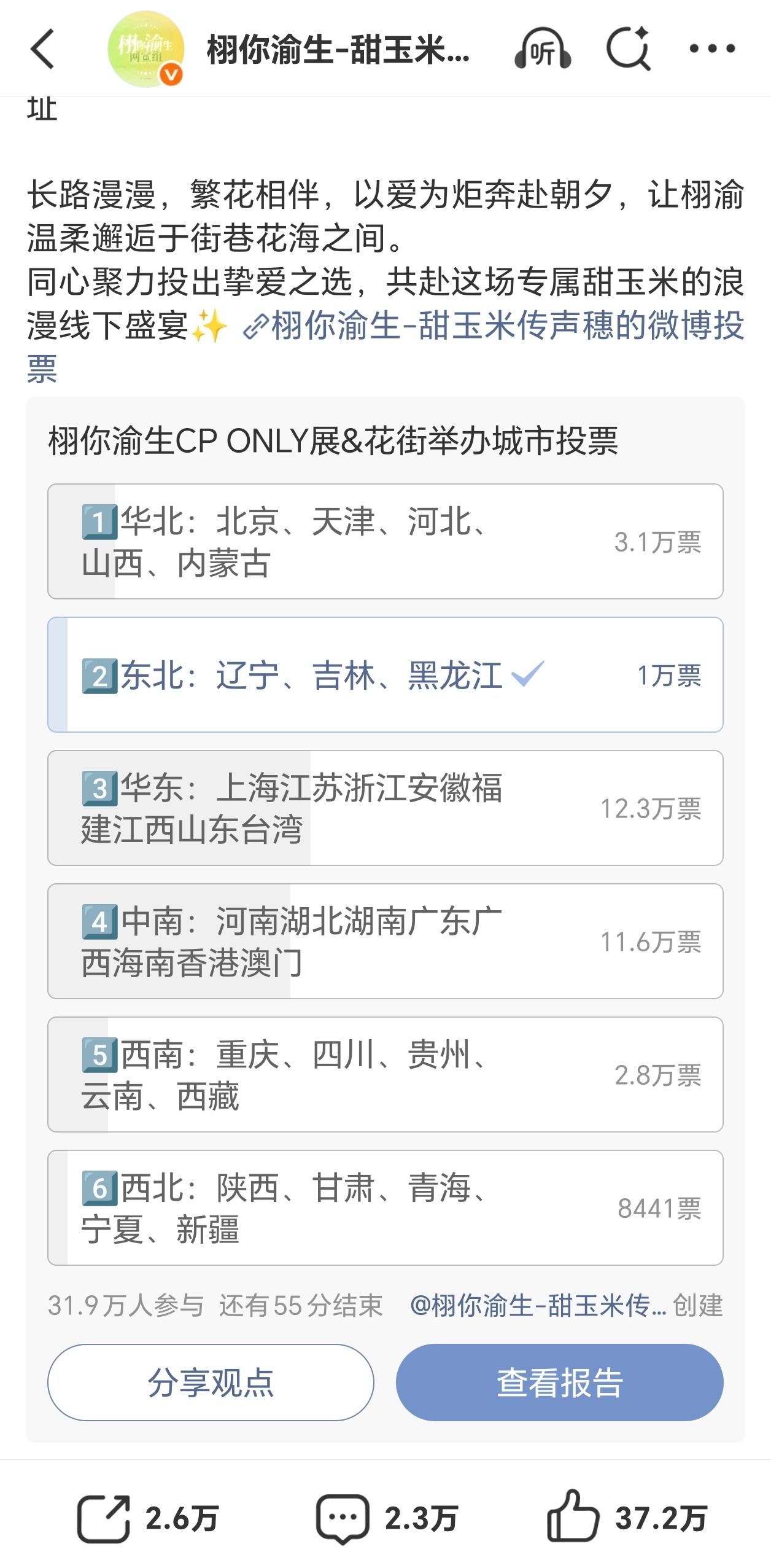 栩你渝生 🌽雷朋only展 还有55分钟截止投票（9:36）还会有反转出现嘛东