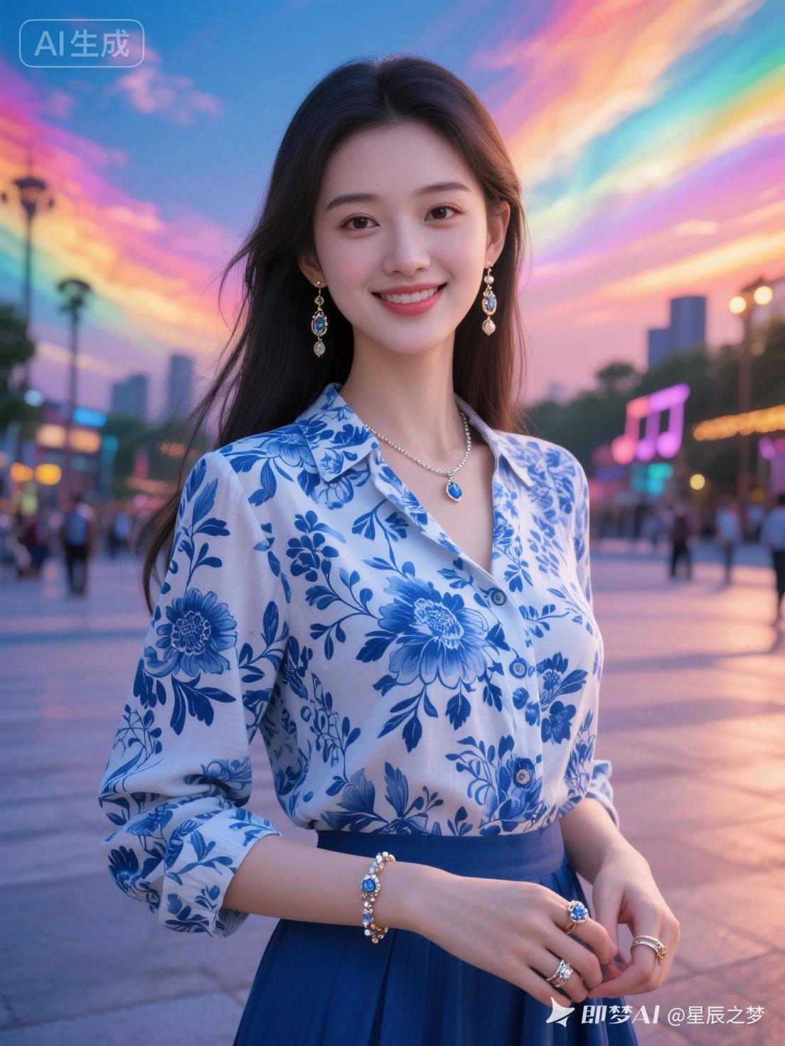 元气少女在彩虹街头，微笑如花绽！🌈✨