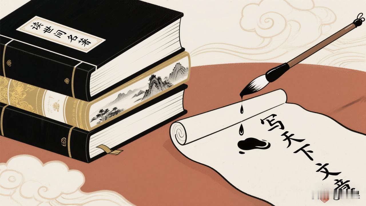 赏析：这幅对联下联“写天下文章”与上联“读世间名著”相映成趣。从内容上，一“读”