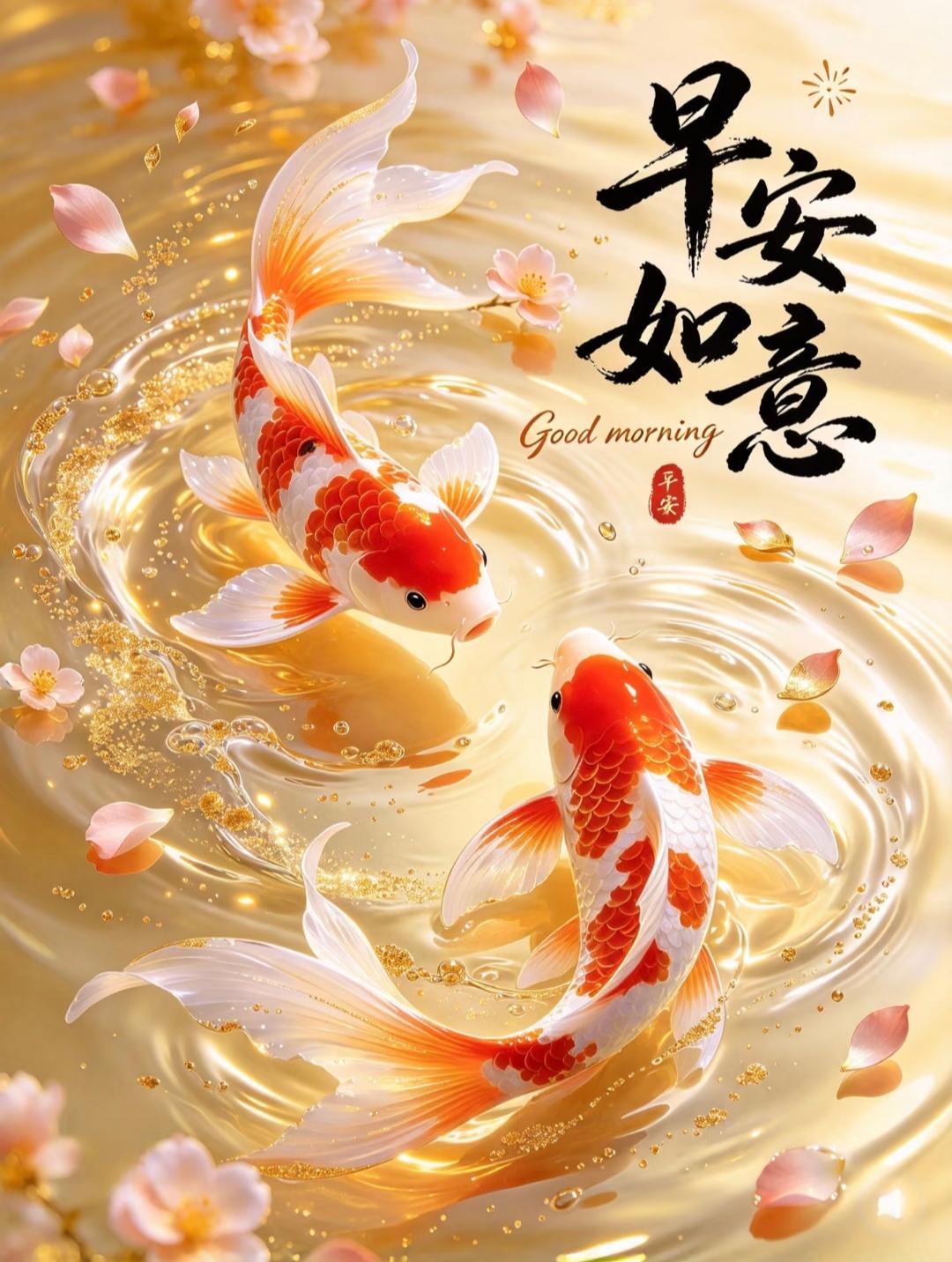 好运连连·福气常在·万事胜意
​锦鲤戏水好运至，柿红如意福长驻；牡丹盛放富贵盈，