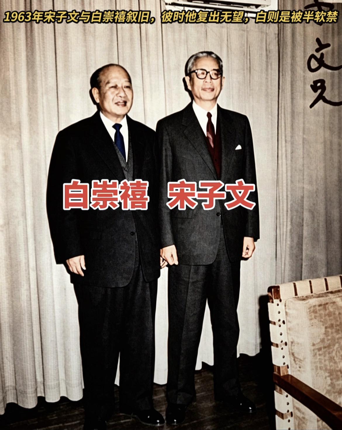 1963年的老照片，旅居美国的宋子文短暂回台，和白崇禧会面后合影留念。

拍摄地