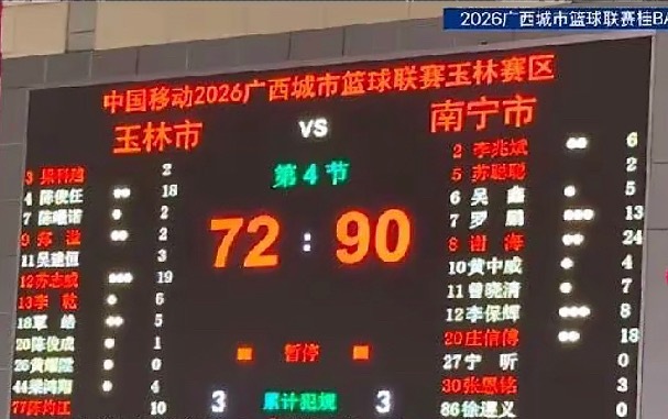 桂ba玉林队vs南宁队7月18日晚，玉林主场迎来第二战，玉林市队72比90南宁市
