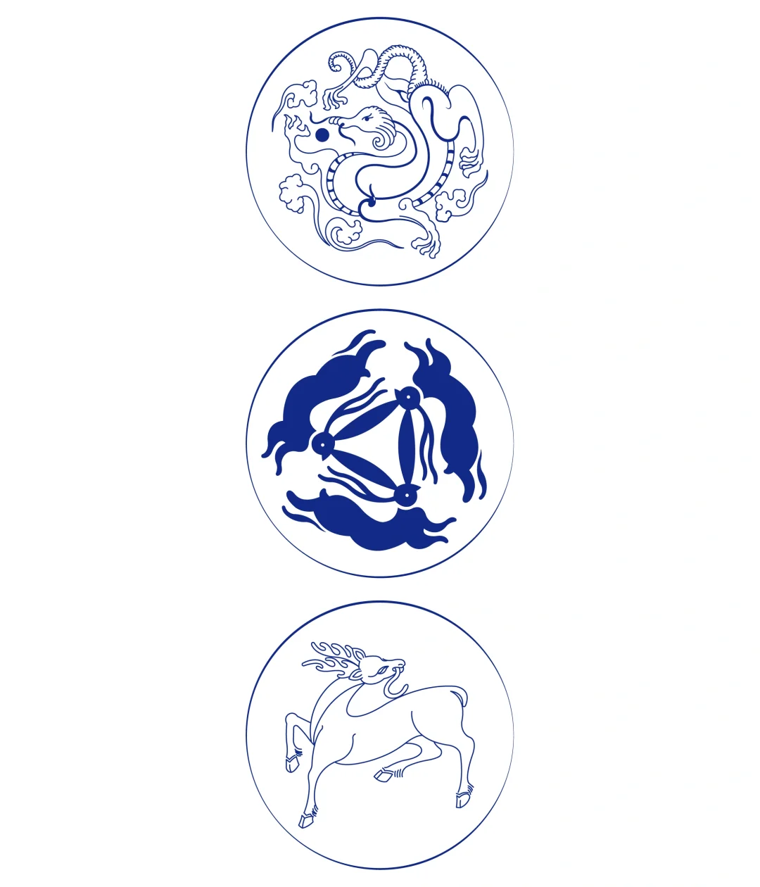 团龙戏珠/三兔/白鹿纹
