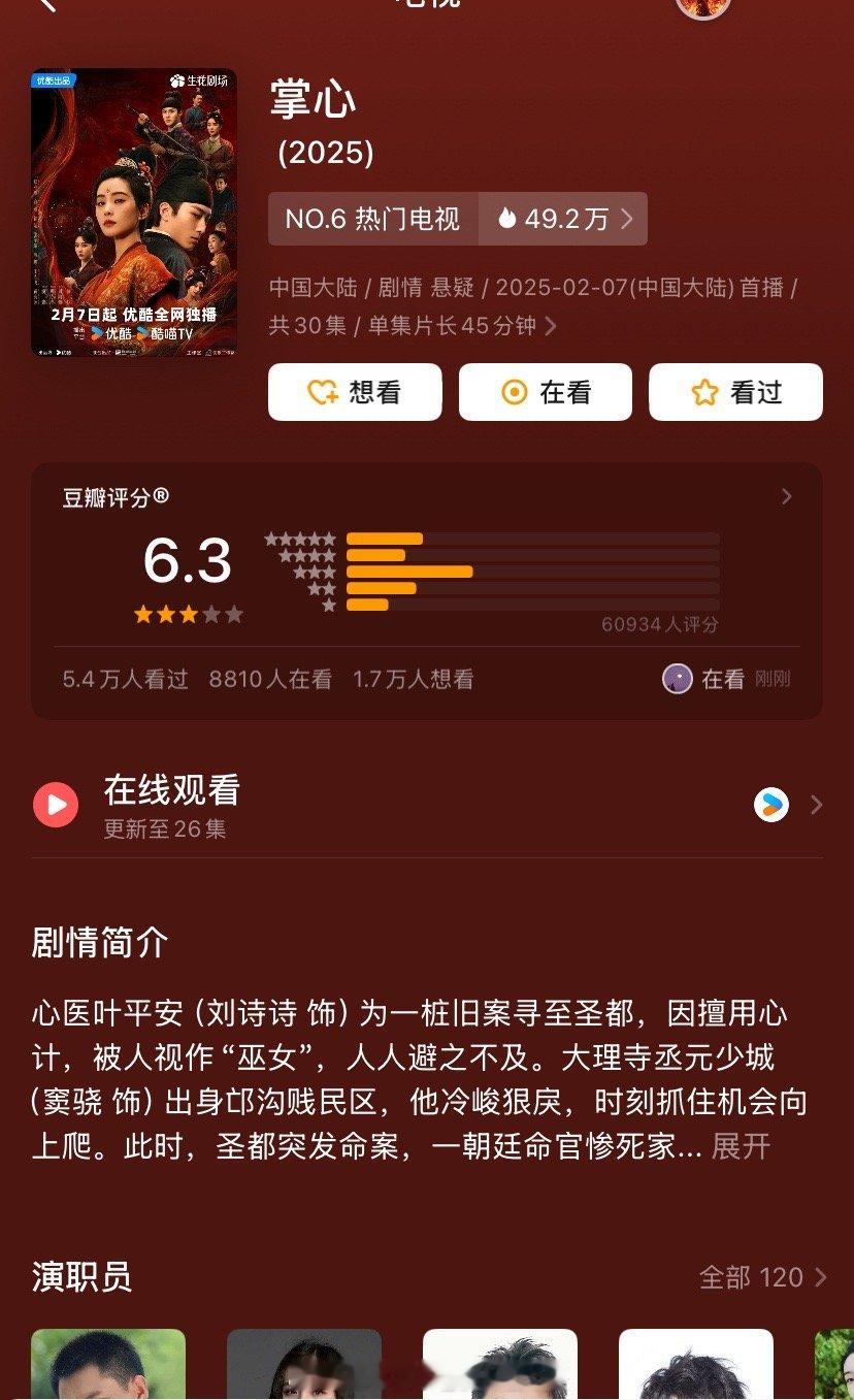 刘诗诗、窦骁《掌心》豆瓣开分6.3，你们觉得高了还是低了？！[羞嗒嗒][羞嗒嗒]