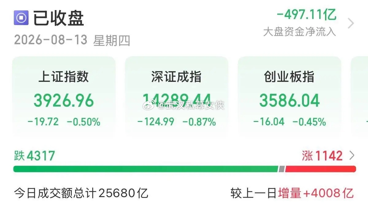 8月13日A股收评。…………………………………..A股三大指数今日集体下跌，截至
