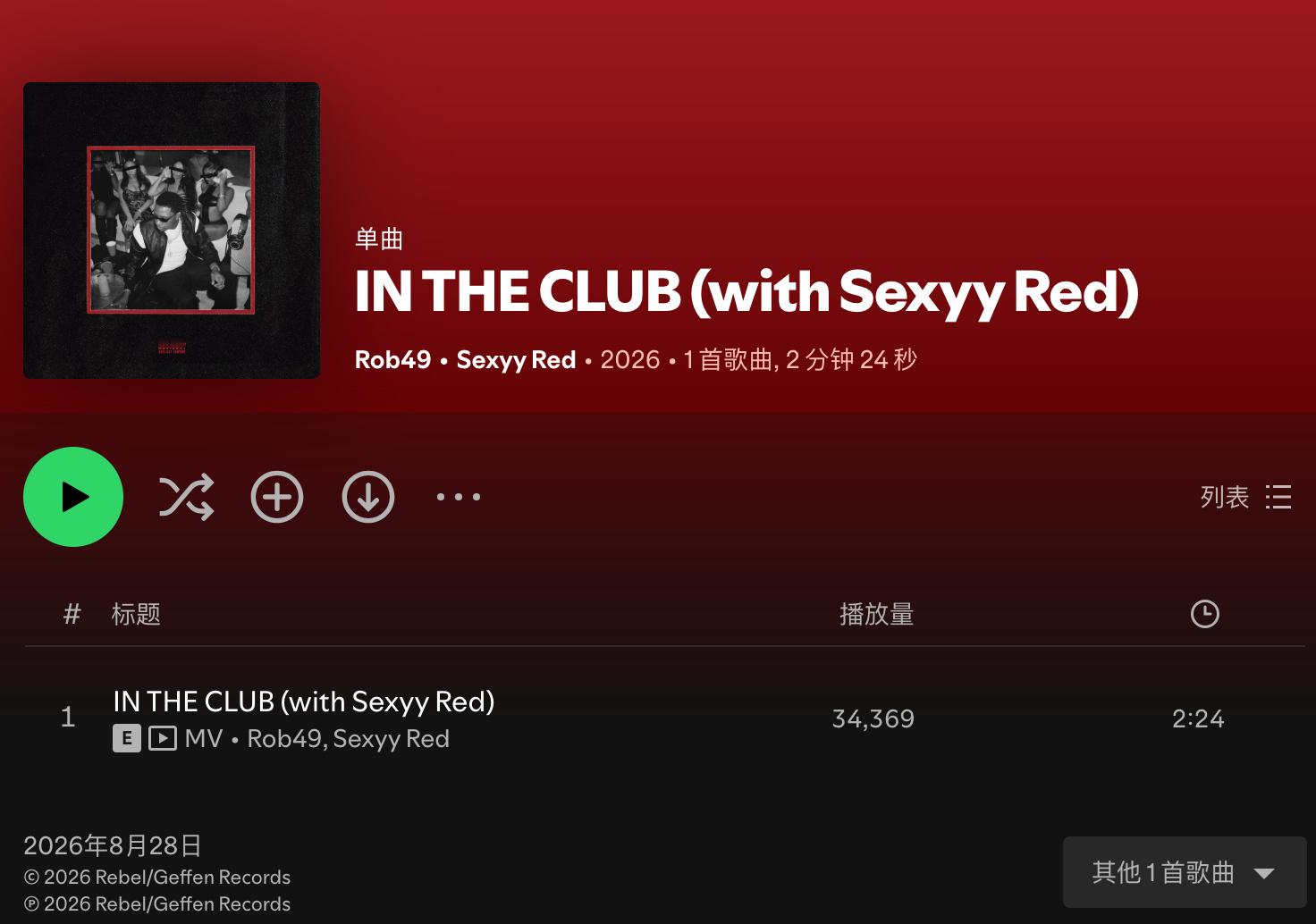 【数据小报】饶舌麻辣红Sexyy Red X Rob49合作新单曲《IN THE
