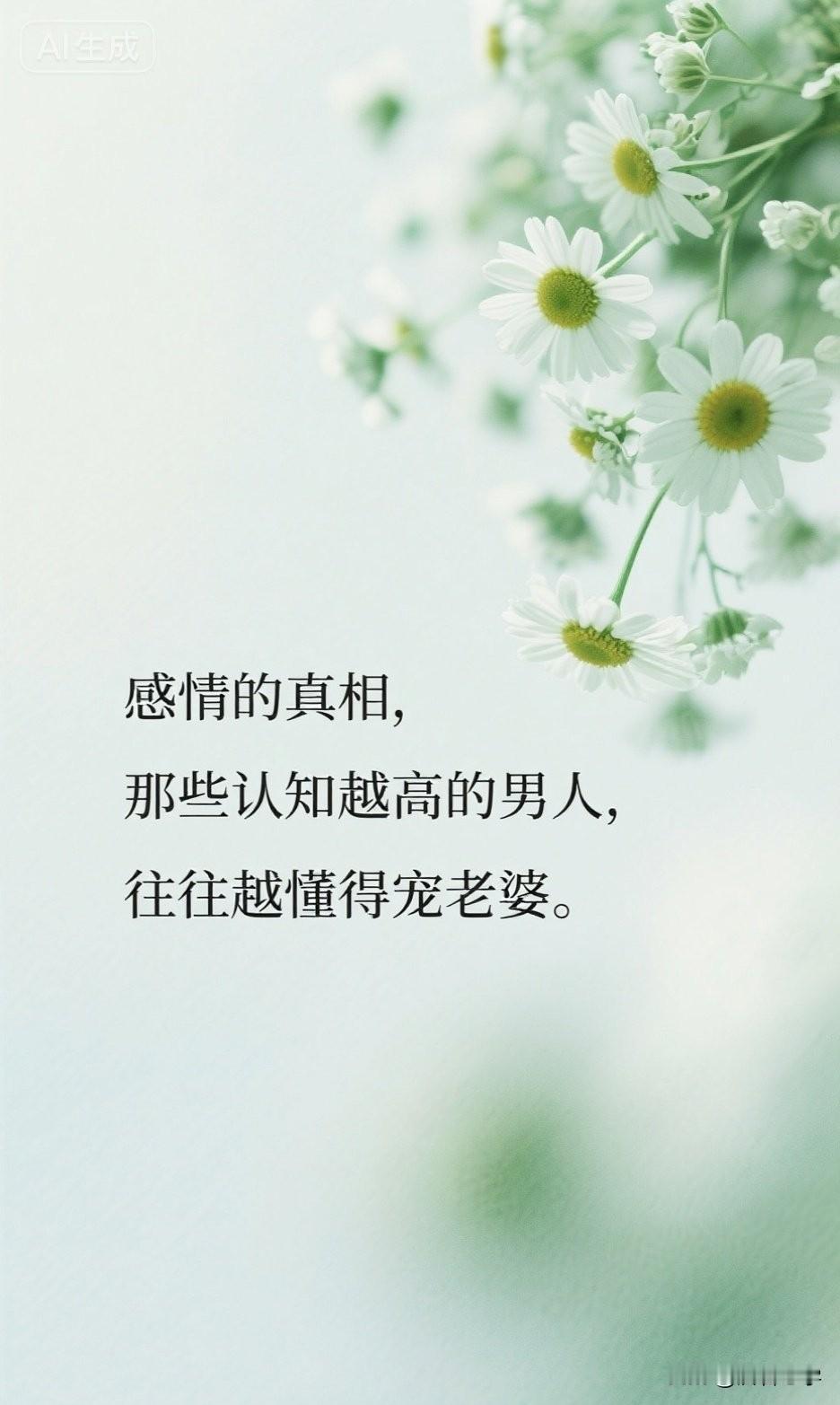 感情的一个深刻真相，那些认知越高的男人，往往越懂得宠老婆。

不是因为他们天生温
