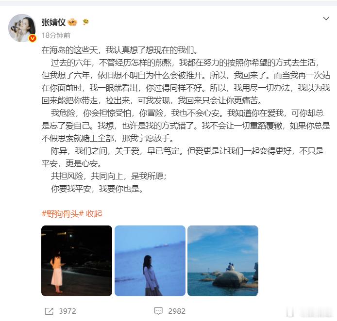 张婧仪不会让一切重蹈覆辙 张婧仪发的小作文里每句话都很有分量，六年被推开的委屈，