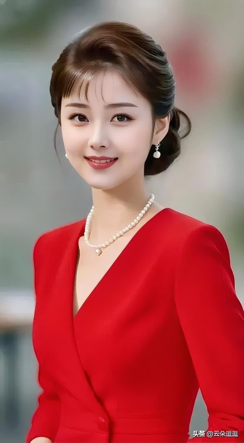 优雅红裙，珍珠闪耀，气质满分！