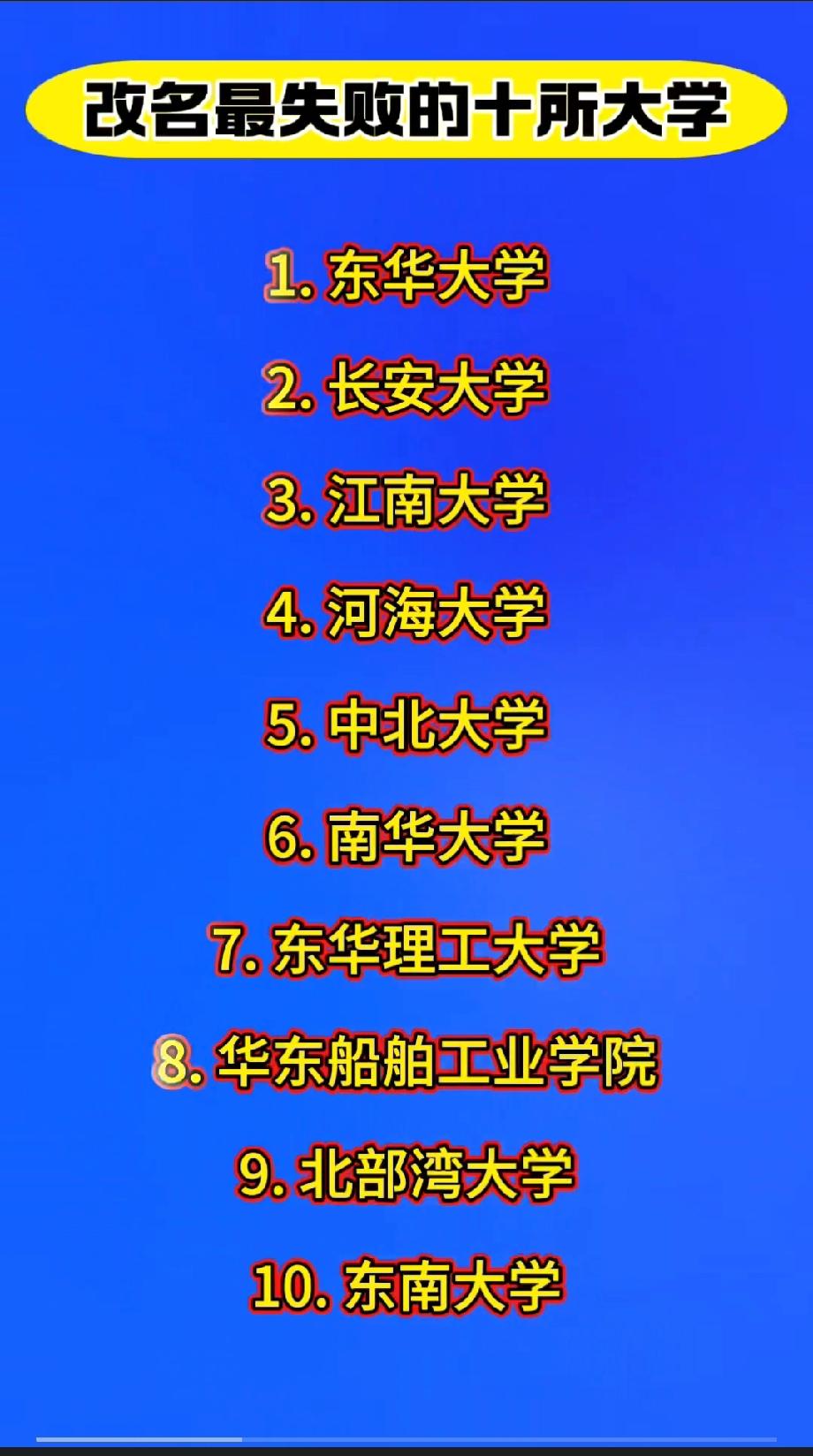 改名最失败的十所大学

以下为你介绍被认为改名较失败的十所大学：

1. 东华大