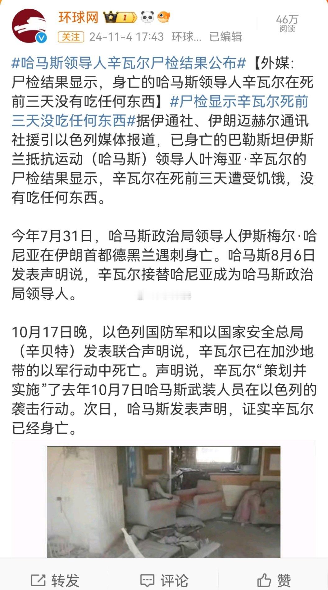 #哈马斯领导人辛瓦尔尸检结果公布#不同的民族在争取独立解放的道路上都曾经过这样的