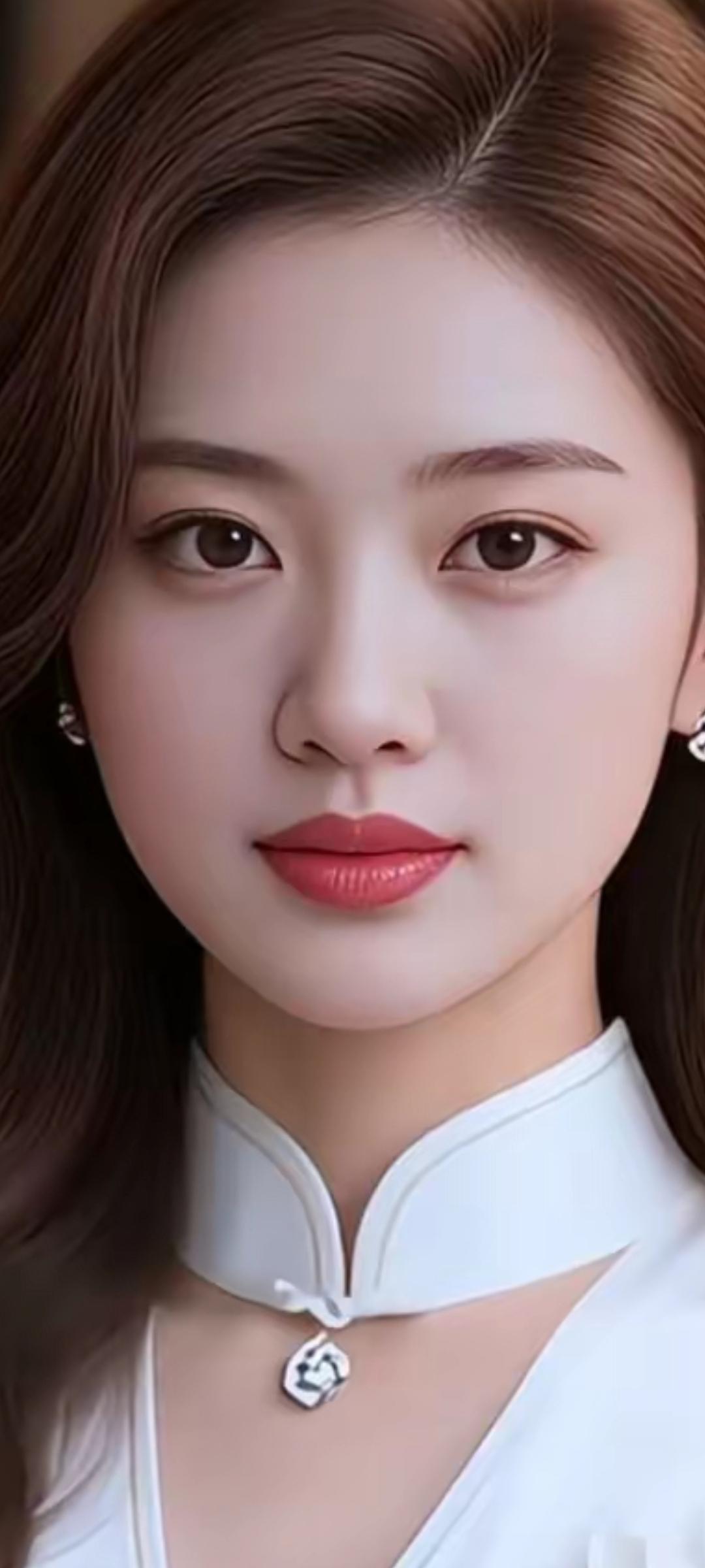 优雅白衣少女，清新自然妆容，简约时尚项链，尽显温柔气质。