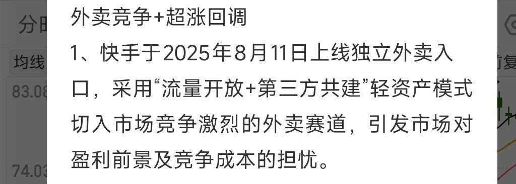 快手也进军外卖行业了，结果资本市场不买账，股价跌了近10个点。外卖市场都卷成这样