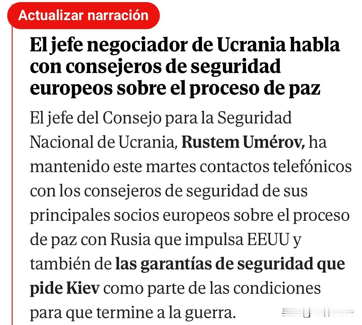 周二，乌克兰国家安全委员会主席乌梅罗夫，就美国推动的与俄和平进程以及基辅要求的安